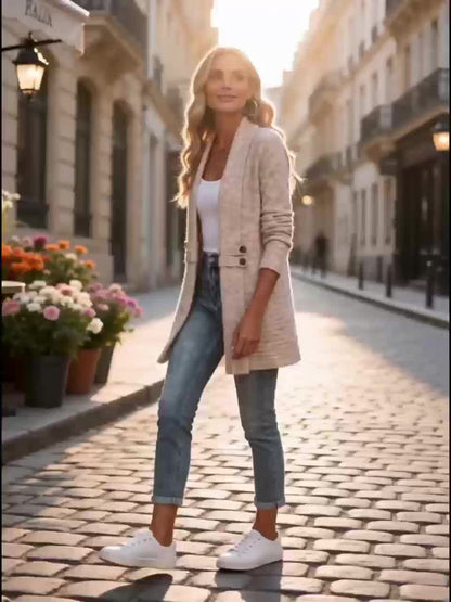 Effortless Ribbed Cardigan Sweater for Women with Shawl Collar Long Sleeve Button Tab Relaxed Style
