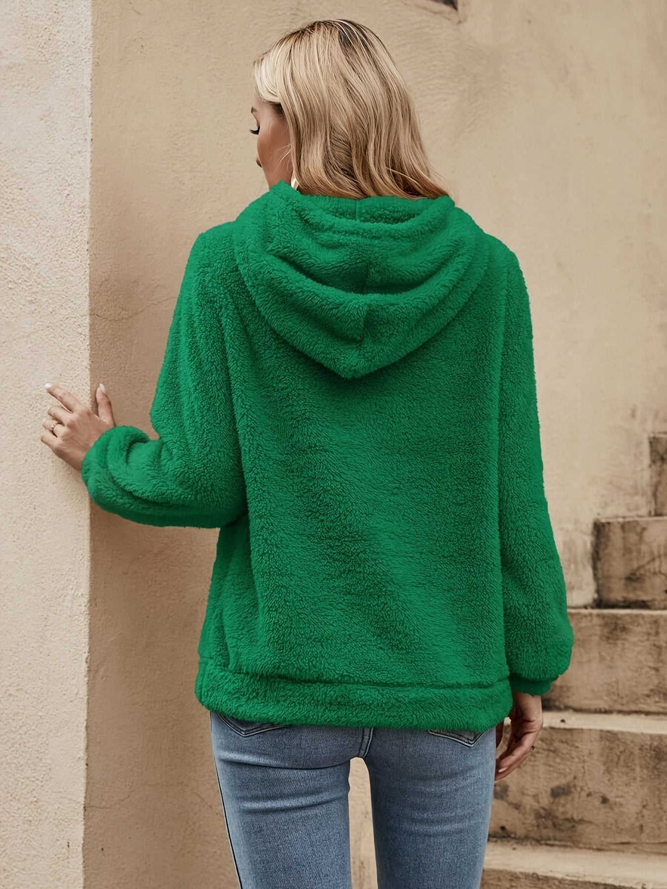 Comfortable Sherpa Fleece Hoodie for Women with Drawstring Hood Long Sleeve Relaxed Oversized Knit Style