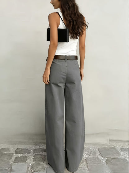 Effortless Wide Leg Pants for Women with High Waist Button Front Relaxed Flowing Casual Style