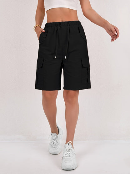 Effortless Pink Cargo Bermuda Shorts for Women with High Waist Drawstring Relaxed Casual Style