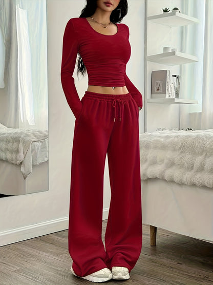 Oriented Elegant Ladies' Trousers Drawstring Pocket Design Solid Color Easy Versatile Sweatpants