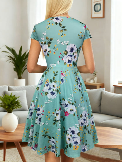 Western Foreign Trade Cross-Border Women'S V-Neck Vintage Ladies Casual Elegant Temperament Flared Knee-Length Pocket Dress