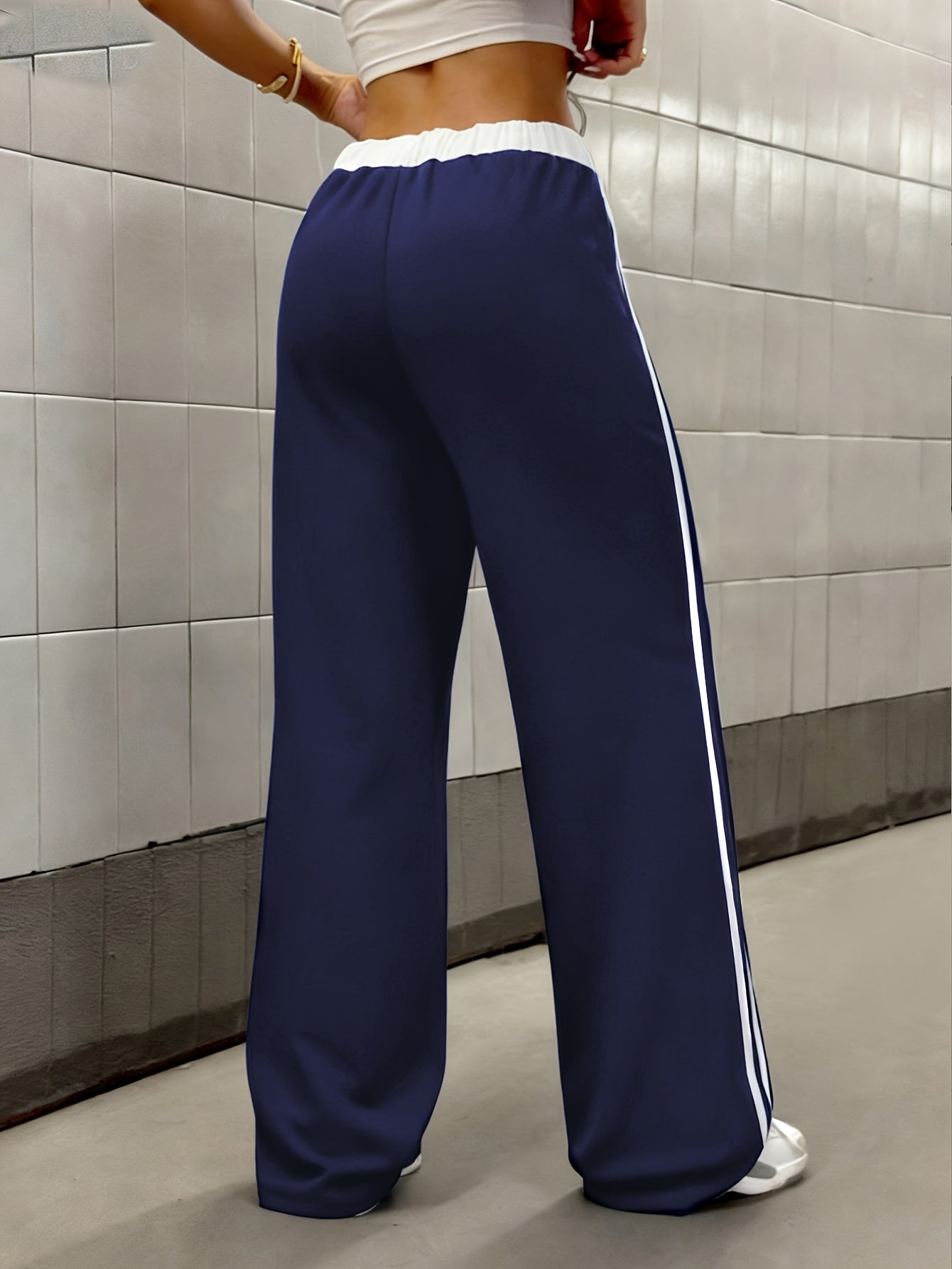 Effortless Wide Leg Track Pants for Women with Drawstring Waist Side Stripe Relaxed Sporty Style