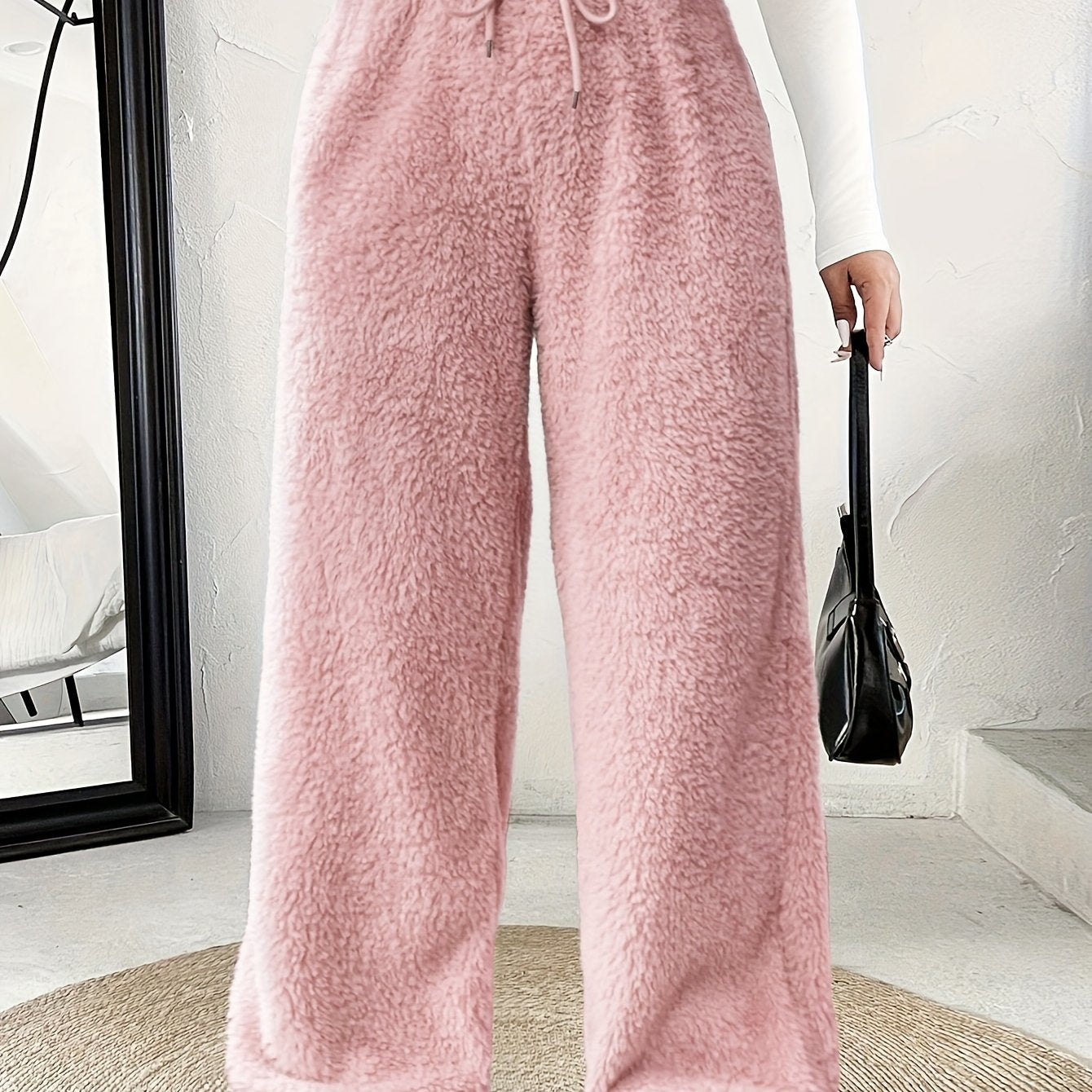 Plus Size -Adult Plus Size Clothing Autumn Winter Casual Reversible Plush Thick Warm Waistband Drawstring Loose Drape Wide Leg Pants