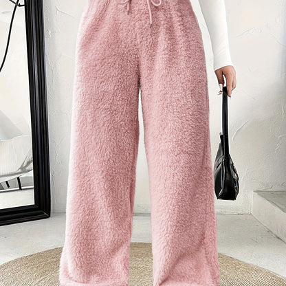 Plus Size -Adult Plus Size Clothing Autumn Winter Casual Reversible Plush Thick Warm Waistband Drawstring Loose Drape Wide Leg Pants