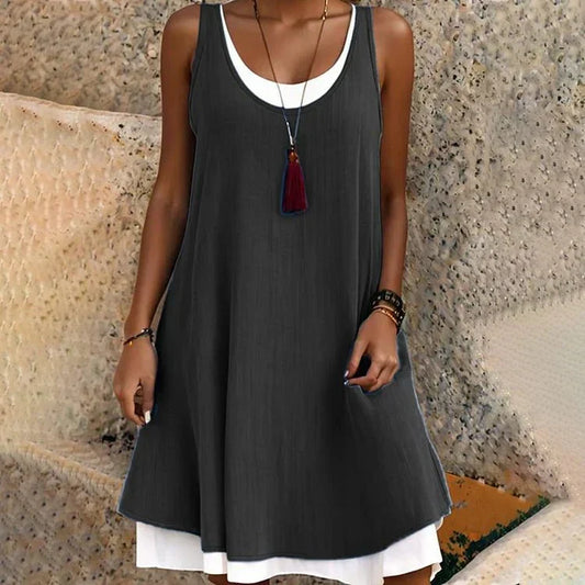 Effortless Layered Tank Dress for Women with Scoop Neck Sleeveless Flowing A Line Casual Style