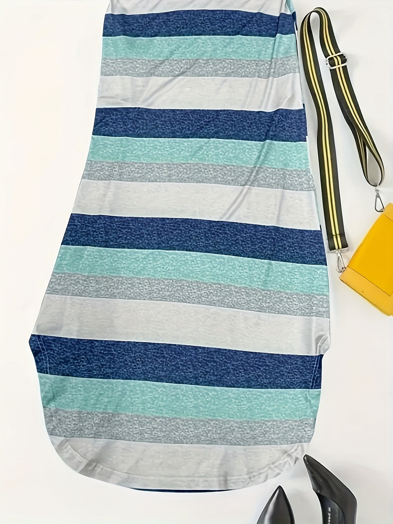 Effortless Striped Maxi Dress for Women with V Neck Short Sleeve Side Slit Relaxed Style