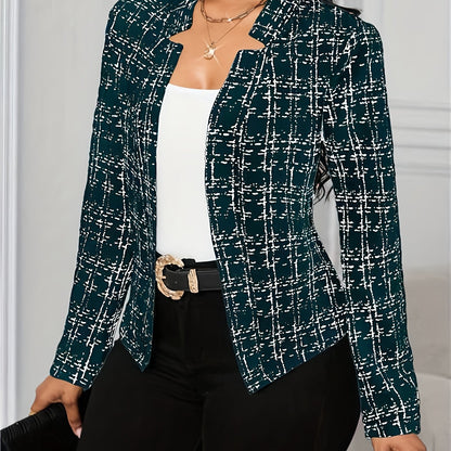 Elegant Tweed Blazer for Women with Lapel Collar Long Sleeve Open Front Fitted Style