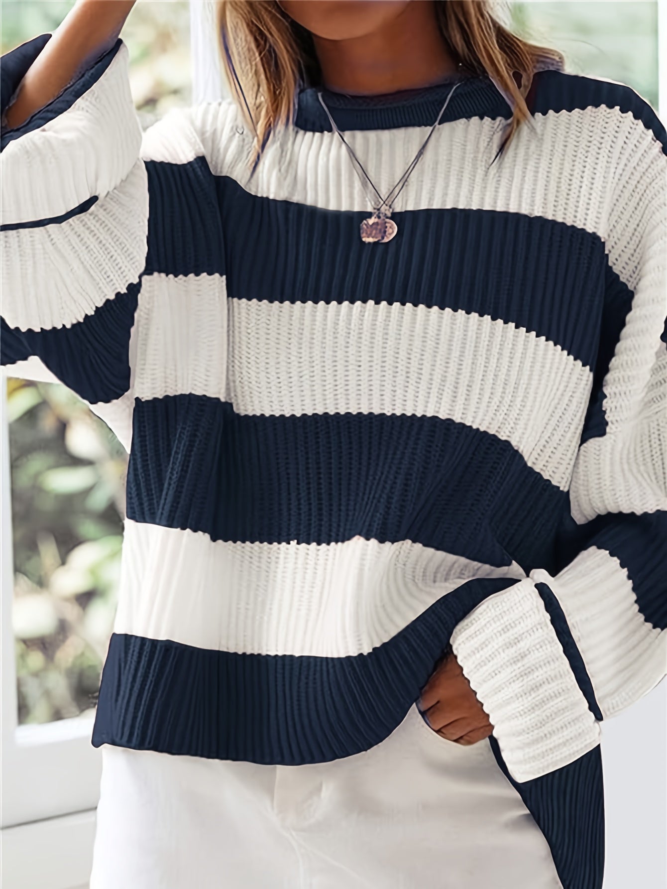Loose V-Neck Off Shoulder Sleeves Casual And Lazy Style Pullover Sweater