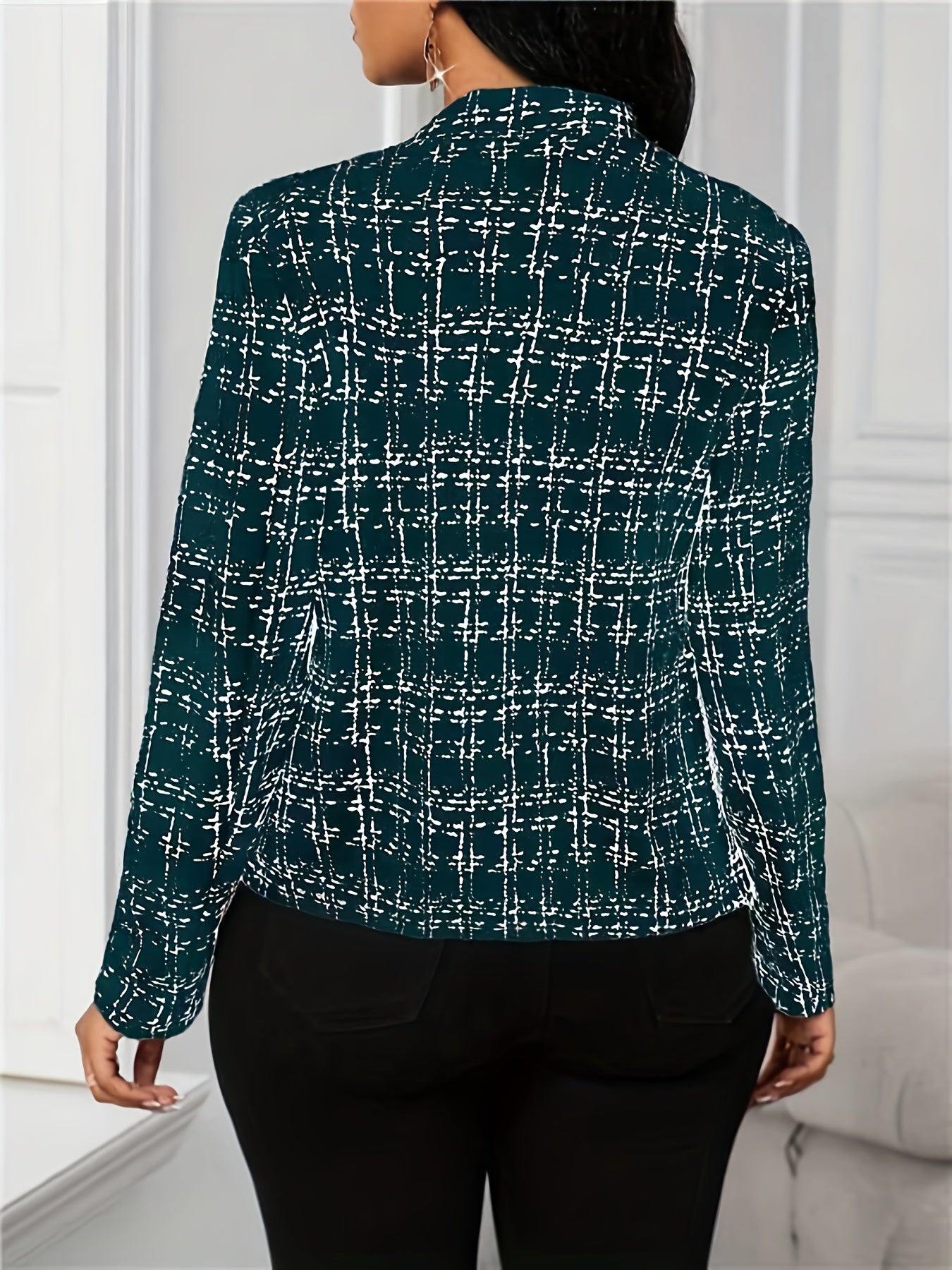 Elegant Tweed Blazer for Women with Lapel Collar Long Sleeve Open Front Fitted Style