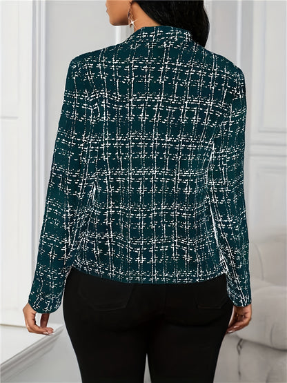 Elegant Tweed Blazer for Women with Lapel Collar Long Sleeve Open Front Fitted Style