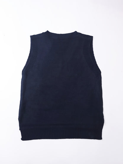 Comfortable Dark Blue Sweater Vest for Women with V Neck Sleeveless Relaxed Oversized Knit Style