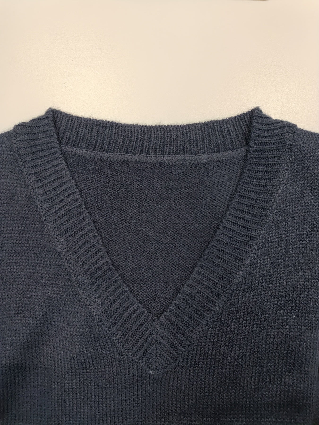 Comfortable Dark Blue Sweater Vest for Women with V Neck Sleeveless Relaxed Oversized Knit Style