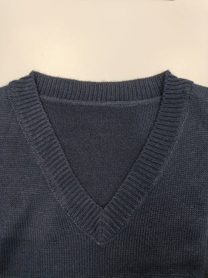 Comfortable Dark Blue Sweater Vest for Women with V Neck Sleeveless Relaxed Oversized Knit Style