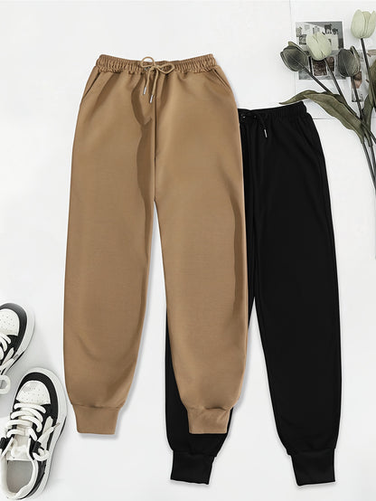 2pcs Women's Casual Jogging Pants - Soft and Comfortable Drawstring Waistband Sport Pants