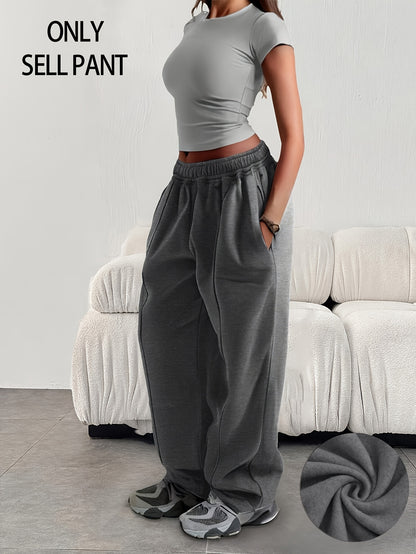 Effortless Fleece Wide Leg Sweatpants for Women with High Waist Elastic Side Pocket Relaxed Casual Style