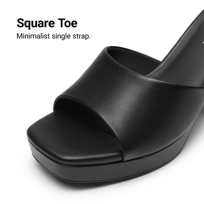 Comfortable Mules Heels for Women with Square Toe Wide Band Platform Block Heel Slide Style