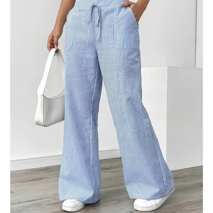 Effortless Striped Wide Leg Pants for Women with High Waist Drawstring Relaxed Casual Style