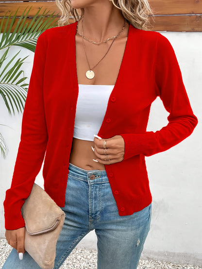 Effortless Knit Cardigan Sweater for Women with V Neck Long Sleeve Button Front Relaxed Style