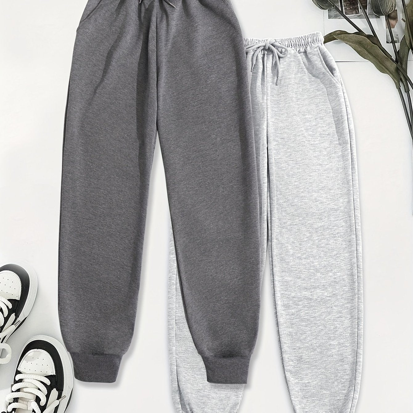 2pcs Women's Casual Jogging Pants - Soft and Comfortable Drawstring Waistband Sport Pants