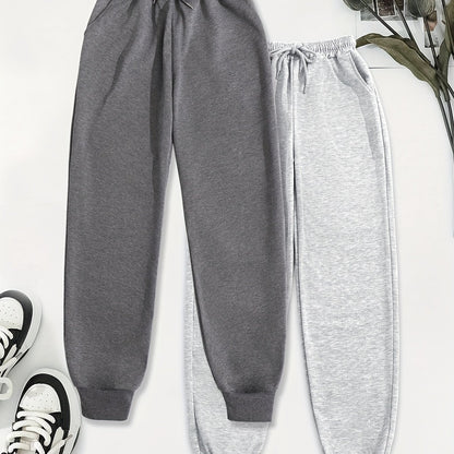 2pcs Women's Casual Jogging Pants - Soft and Comfortable Drawstring Waistband Sport Pants