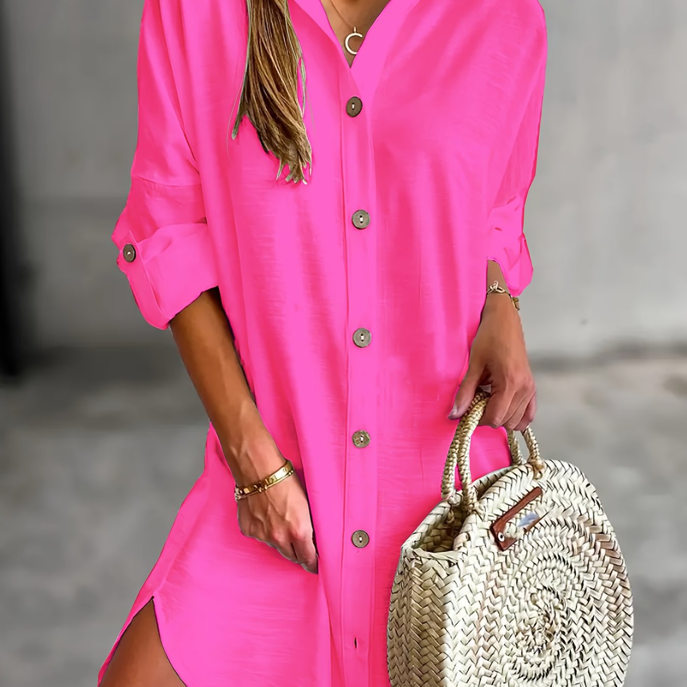 Effortless Shirt Dress for Women with Collar Long Sleeve Button Front Relaxed Casual Style