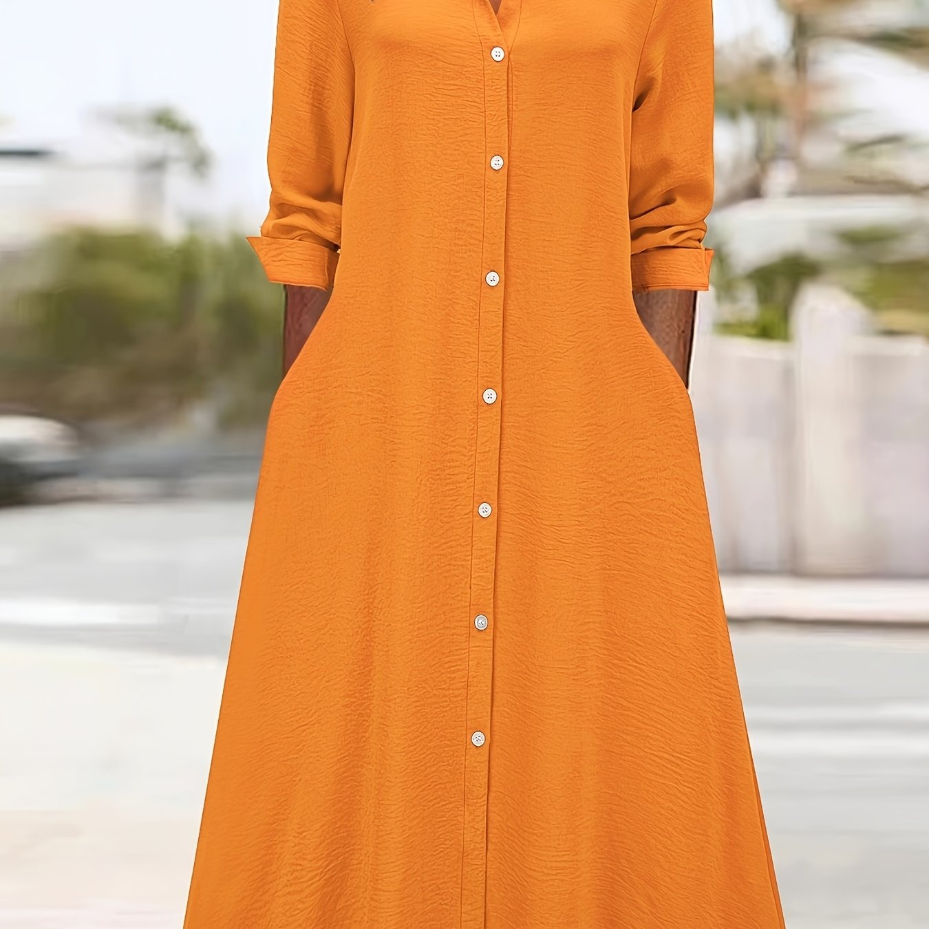 Elegant Button Front Shirt Dress for Women with Collar Long Sleeve A Line Flowing Style
