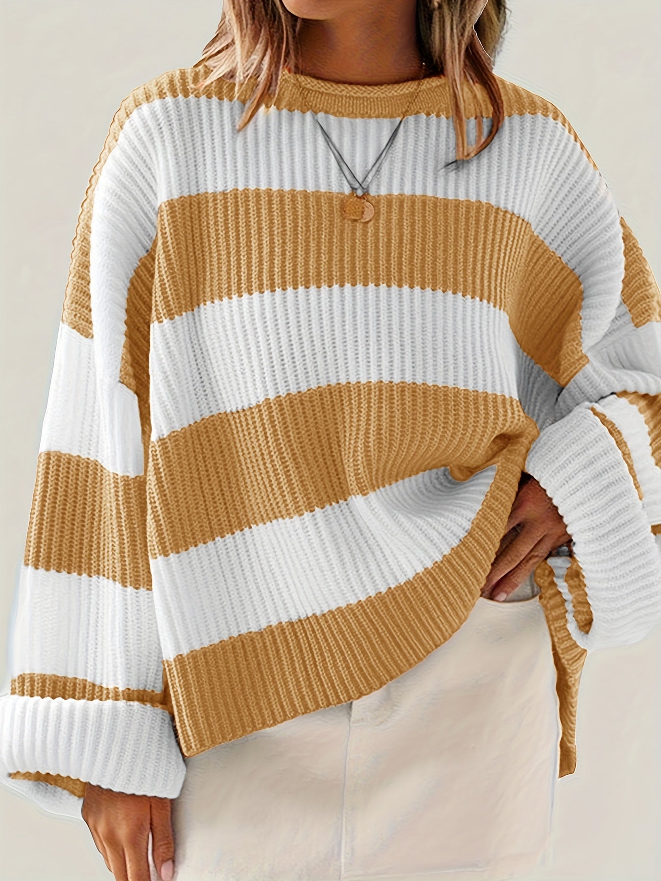 Loose V-Neck Off Shoulder Sleeves Casual And Lazy Style Pullover Sweater