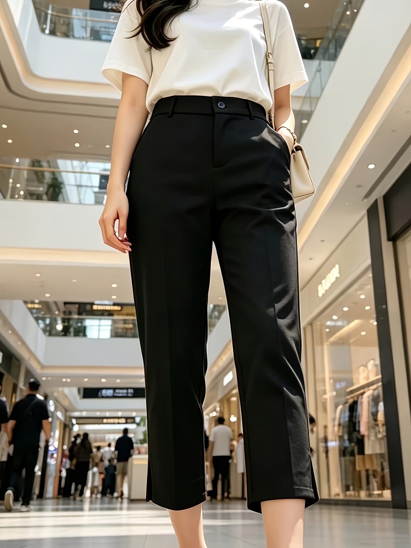Elegant Tailored Trousers for Women with High Waist Button Front Side Slit Ankle Style
