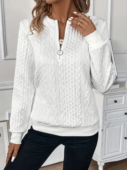 Comfortable Cable Knit Sweater for Women with Notch Collar Quarter Zip Long Sleeve Relaxed Style