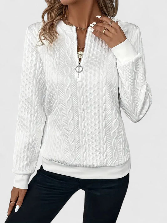 Comfortable Cable Knit Sweatshirt for Women with Quarter Zip Crew Neck Long Sleeve Relaxed Oversized Knit Style