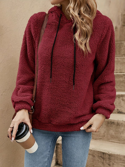 Comfortable Sherpa Fleece Hoodie for Women with Drawstring Hood Long Sleeve Relaxed Oversized Knit Style