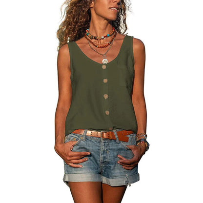 Effortless Button Front Tank Top for Women with Scoop Neck Sleeveless Relaxed Casual Style