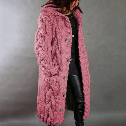 Comfortable Chunky Cable Knit Cardigan for Women with Hooded Long Sleeve Button Front Oversized Style