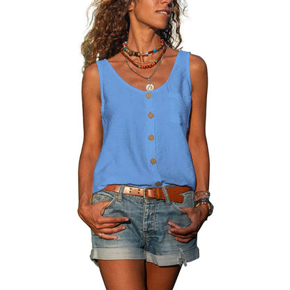 Effortless Button Front Tank Top for Women with Scoop Neck Sleeveless Relaxed Casual Style