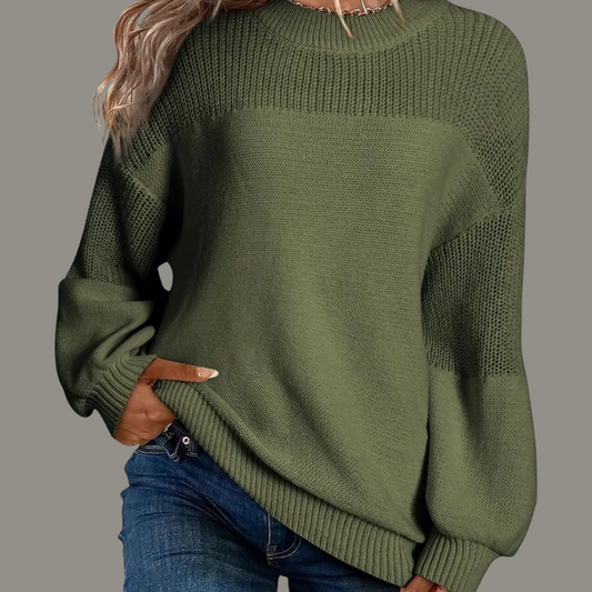 Comfortable Colorblock Knit Sweater for Women with Mock Neck Balloon Sleeve Relaxed Oversized Style