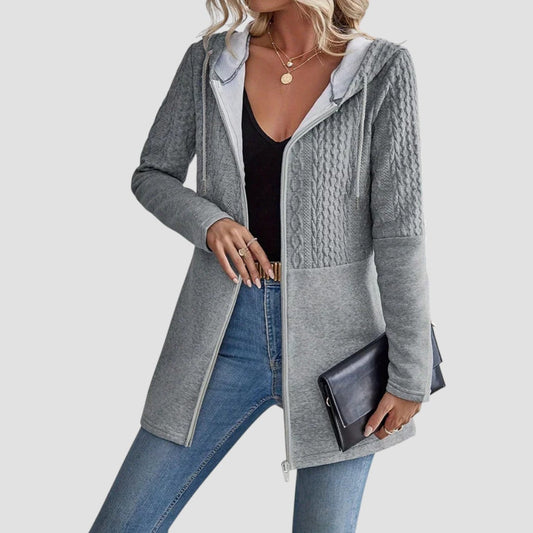 Comfortable Cable Knit Cardigan for Women with Hooded Long Sleeve Zip Front Relaxed Style