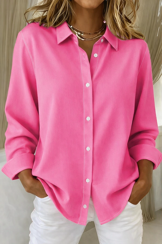 Effortless Textured Button Down Blouse for Women with Collar Long Sleeve Oversized Relaxed Style