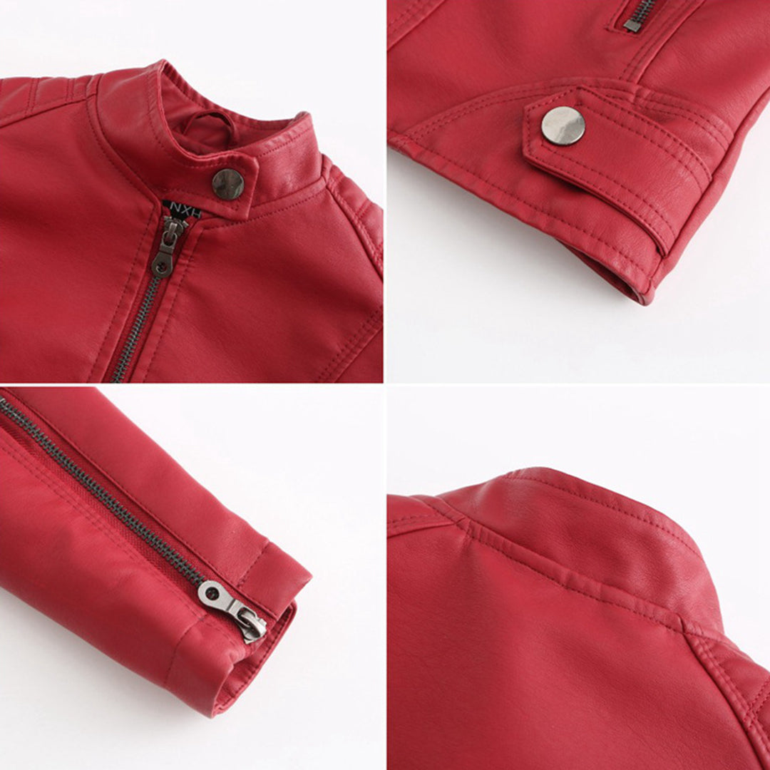 Stylish Faux Leather Moto Jacket for Women with Stand Collar Long Sleeve Cropped Fitted Casual Style