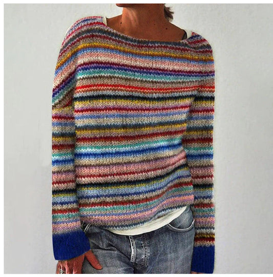 Cosette | Women's Multicolor Striped Boat Neck Sweater