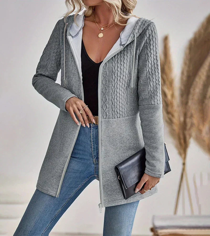 Comfortable Cable Knit Cardigan for Women with Hooded Long Sleeve Zip Front Relaxed Style