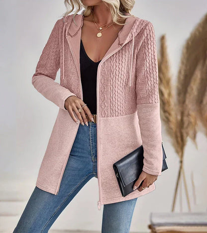 Comfortable Cable Knit Cardigan for Women with Hooded Long Sleeve Zip Front Relaxed Style
