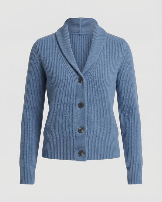 Comfortable Ribbed Cardigan Sweater for Women with Shawl Collar Long Sleeve Button Front Relaxed Knit Style