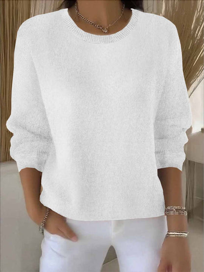 Comfortable Ribbed Sweater for Women with Crew Neck Long Sleeve Relaxed Oversized Knit Style