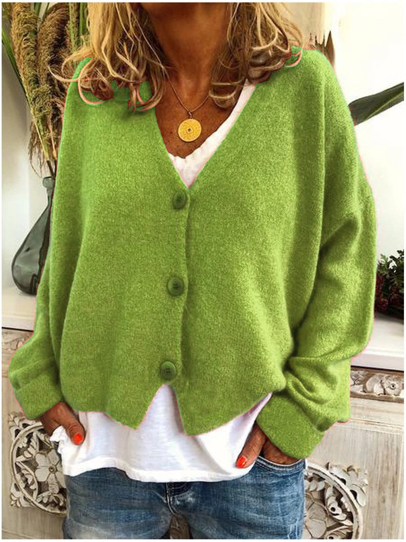 Comfortable Knit Cardigan for Women with V Neck Long Sleeve Button Front Oversized Relaxed Style