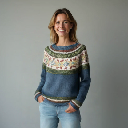 Comfortable Patterned Knit Sweater for Women with Boat Neck Long Sleeve Relaxed Oversized Style