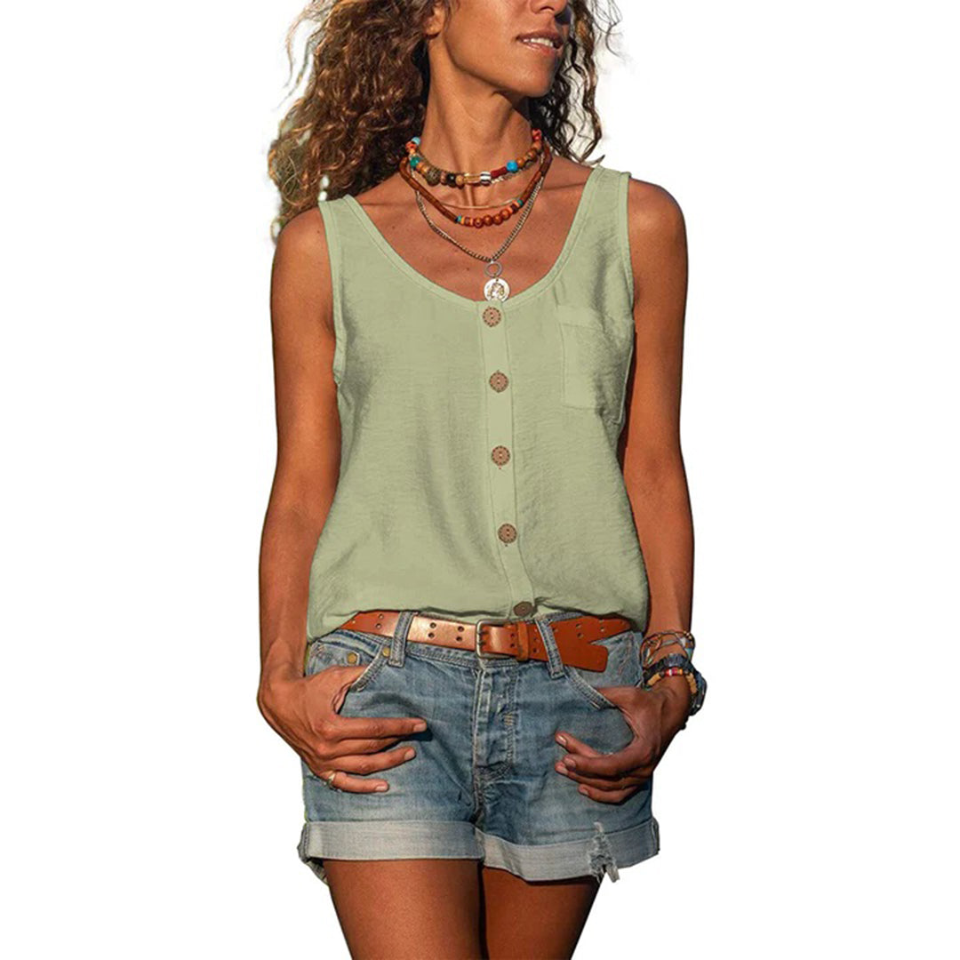 Effortless Button Front Tank Top for Women with Scoop Neck Sleeveless Relaxed Casual Style