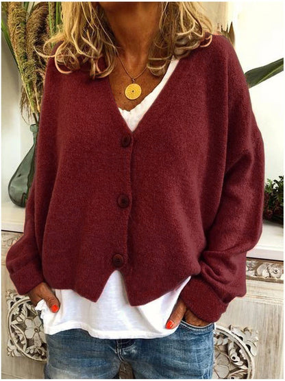 Comfortable Knit Cardigan for Women with V Neck Long Sleeve Button Front Oversized Relaxed Style
