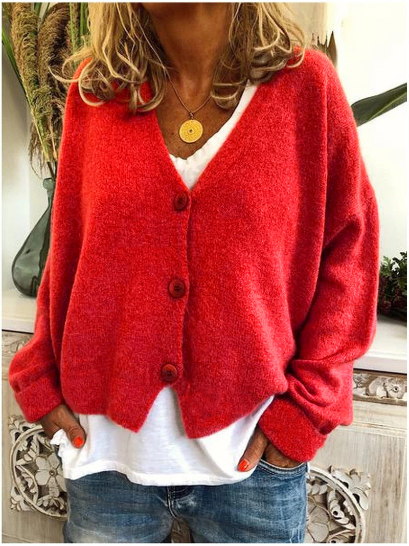 Comfortable Knit Cardigan for Women with V Neck Long Sleeve Button Front Oversized Relaxed Style