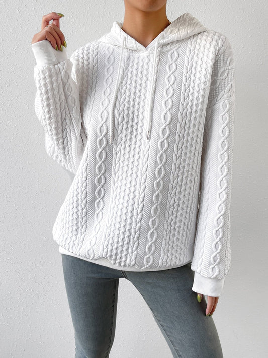Comfortable Cable Knit Hoodie for Women with Drawstring Hood Long Sleeve Oversized Relaxed Style